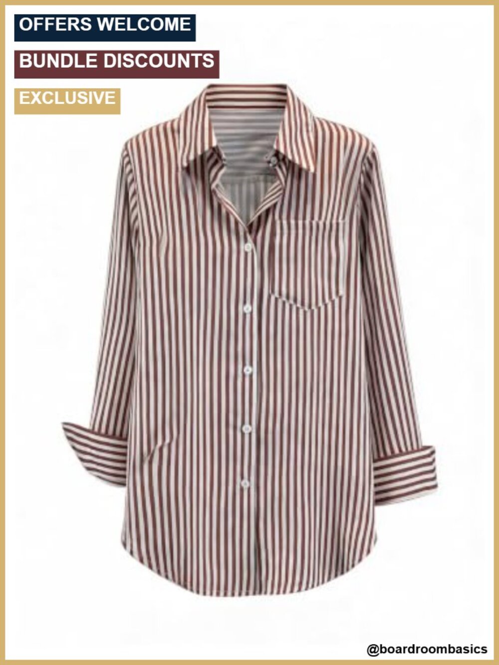 Plus Size Striped Button Down Long Sleeve Work Blouse